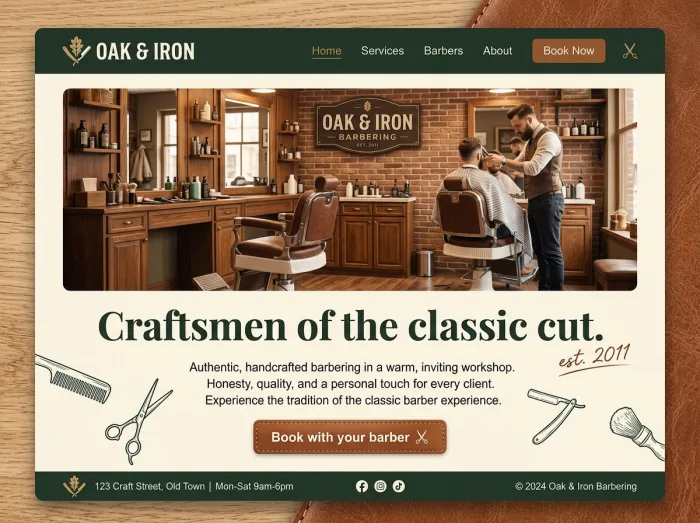 Oak & Iron — Barber Shops website design