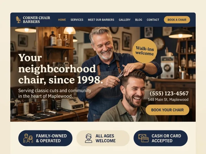 Corner Chair Barbers — Barber Shops website design