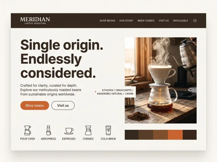 Meridian Roasters — Coffee Shops website design