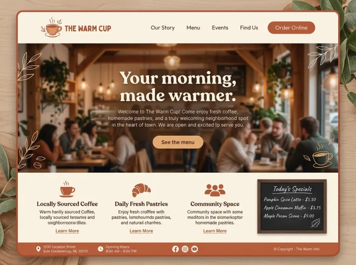 The Warm Cup — Coffee Shops website design