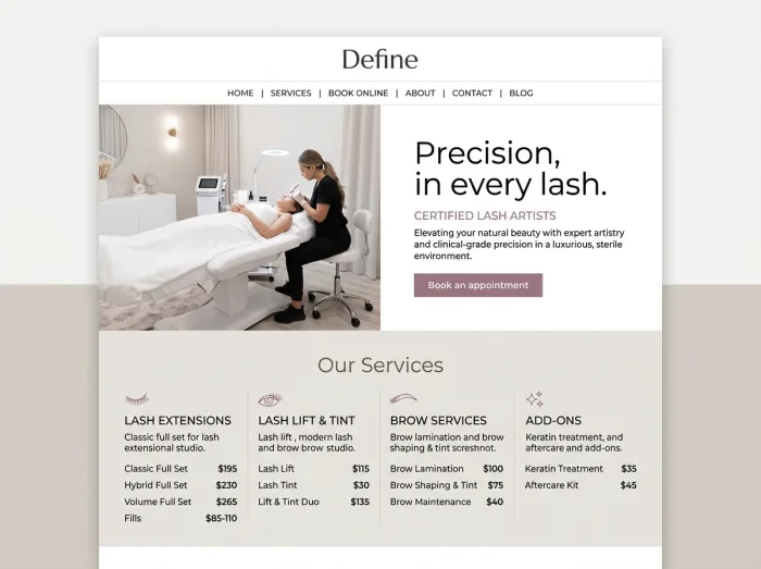 Define — Eyelashes website design