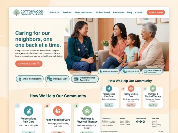 Cottonwood Community Health — Pain & Medical Clinics website design
