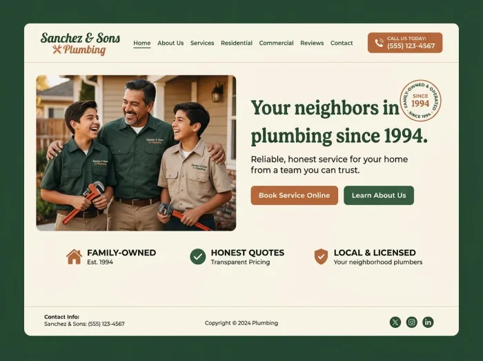 Sanchez & Sons Plumbing — Plumbers website design