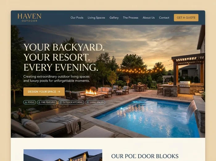 Haven Outdoor — Pool Builders website design