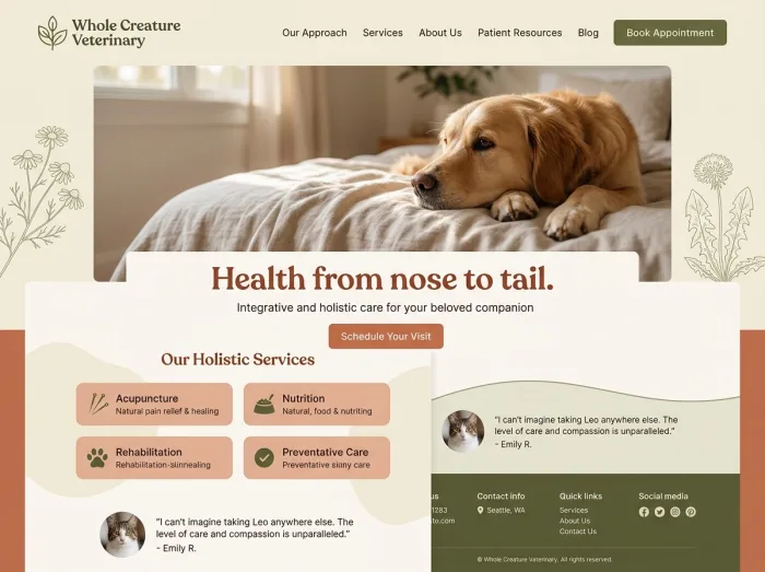 Whole Creature — Vets & Grooming website design