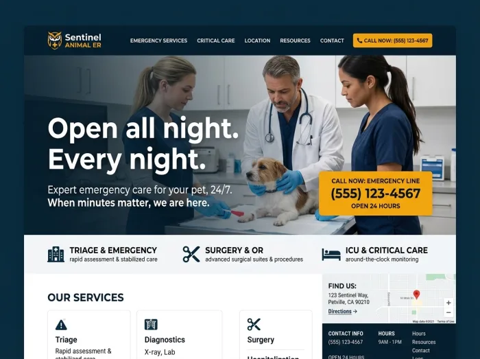 Sentinel ER — Vets & Grooming website design