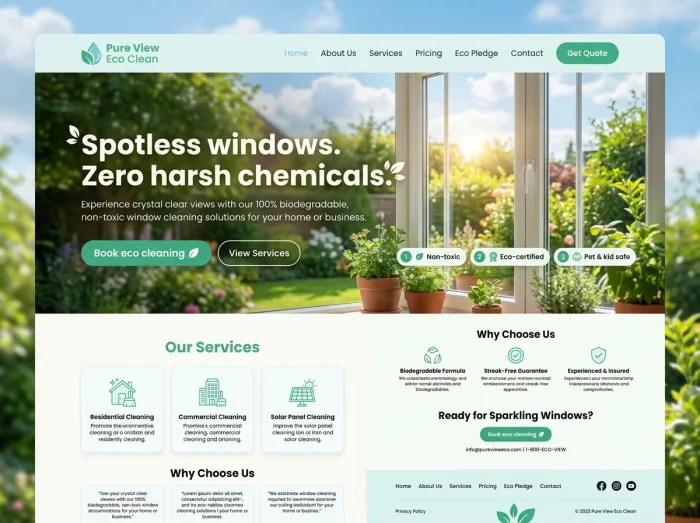 Pure View Eco — Window Cleaners website design